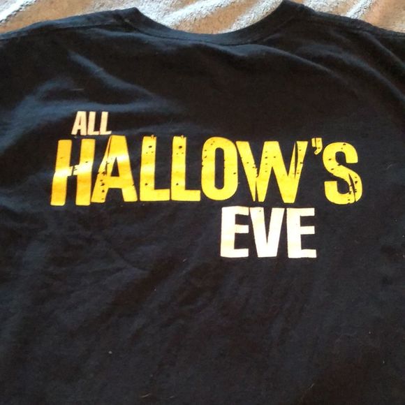 Gildan Halloween tshirt sz large Spider/Moon/All Hallows Eve black,white/yellow - Picture 6 of 15